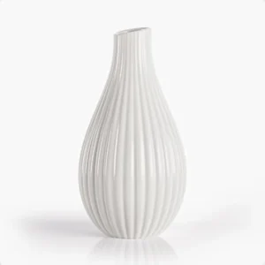 8 Inch White Ceramic Vase ribbed texture