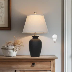 22" Black Ceramic Ginger Jar Table Lamp