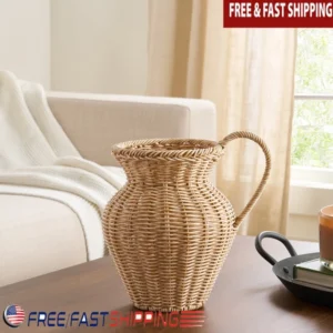 9 Inch woven rattan Pitcher Vase