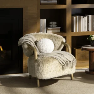 9" Round Sphere Throw Pillow, Curly White