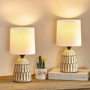 Set of 2 Farmhouse Ceramic Table Lamps, 13.5" Hand-Painted