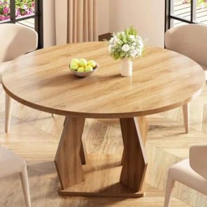 Round Dining Table 47in Wooden Pedestal Base