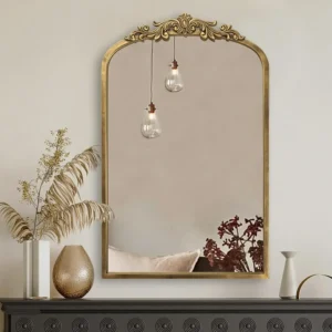 Vintage Mirror, 30" X 19" Arched Mirror, Gold