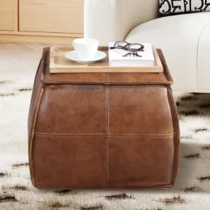 Brown Leather Square Ottoman