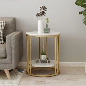 2-Tier White Marble Side Table Round