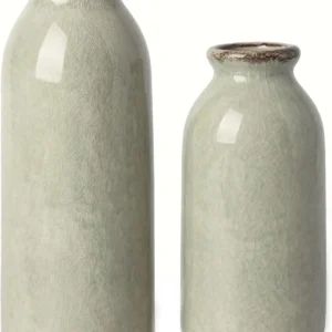 Green Ceramic Vases Set of 2